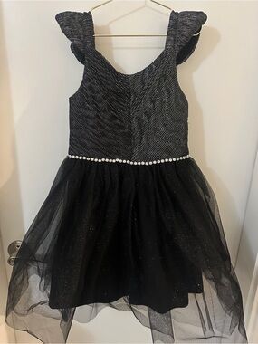 Zunie Girls Black Sparkle Party Dress Size 10 Tulle Dress Jewels at waist